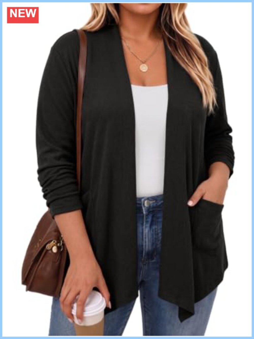 Plus Size Lightweight Open Front Cardigan Long Sleeve High Low Hem